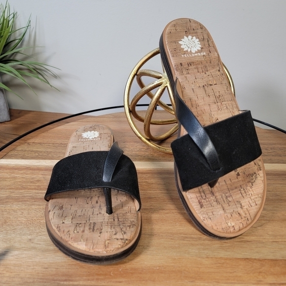 Yellow Box Barann Black Suede and Leather Strap Sandals Size 8 - Picture 3 of 16